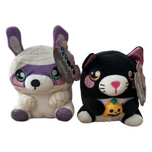 Lot Of 2 Squeezamals Plumps Halloween BlackCat Mummy Claire’s Exclusive 5"